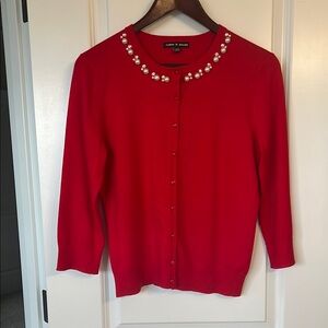 Cable & Gauge Red Embellished Cardigan Sweater